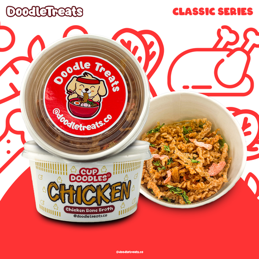 Doodle Treats Chicken Cup Doodles with red background