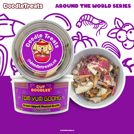 Doodle Treats Tom Yum Goong Cup Doodles with purple background