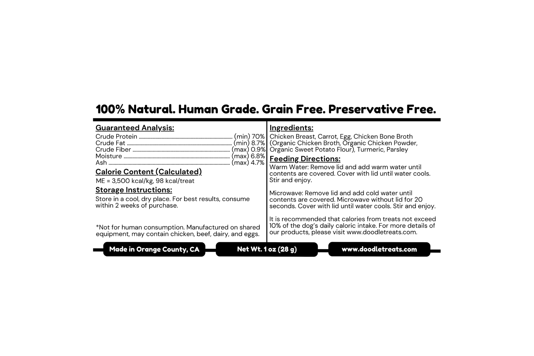 Nutritional Label with details of Curry Doodles