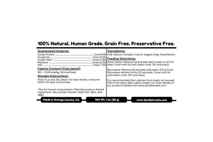 Nutritional Label with details of Salmon Doodles