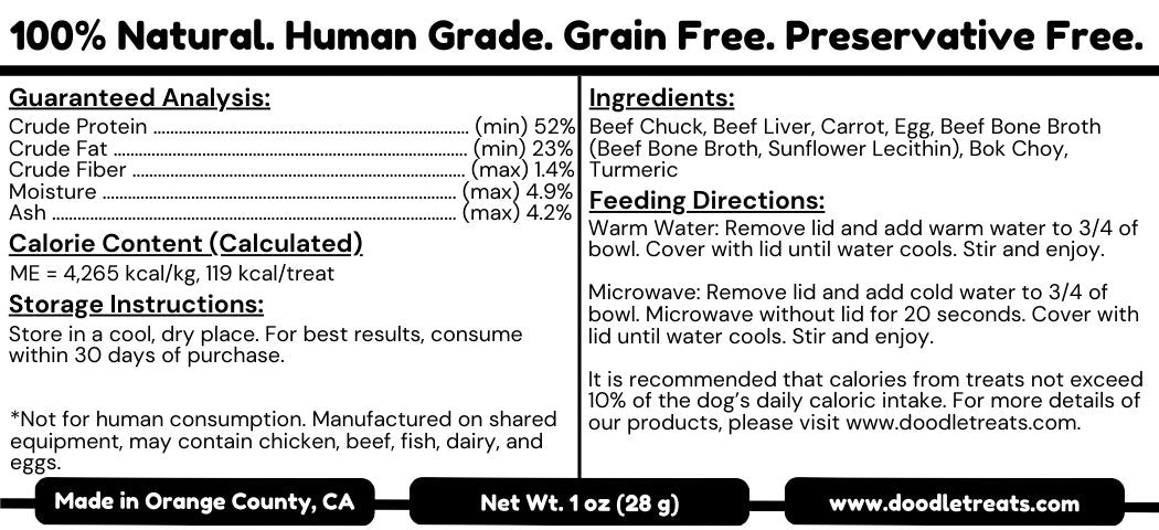 Nutritional Label with details of Curry Beef Doodles