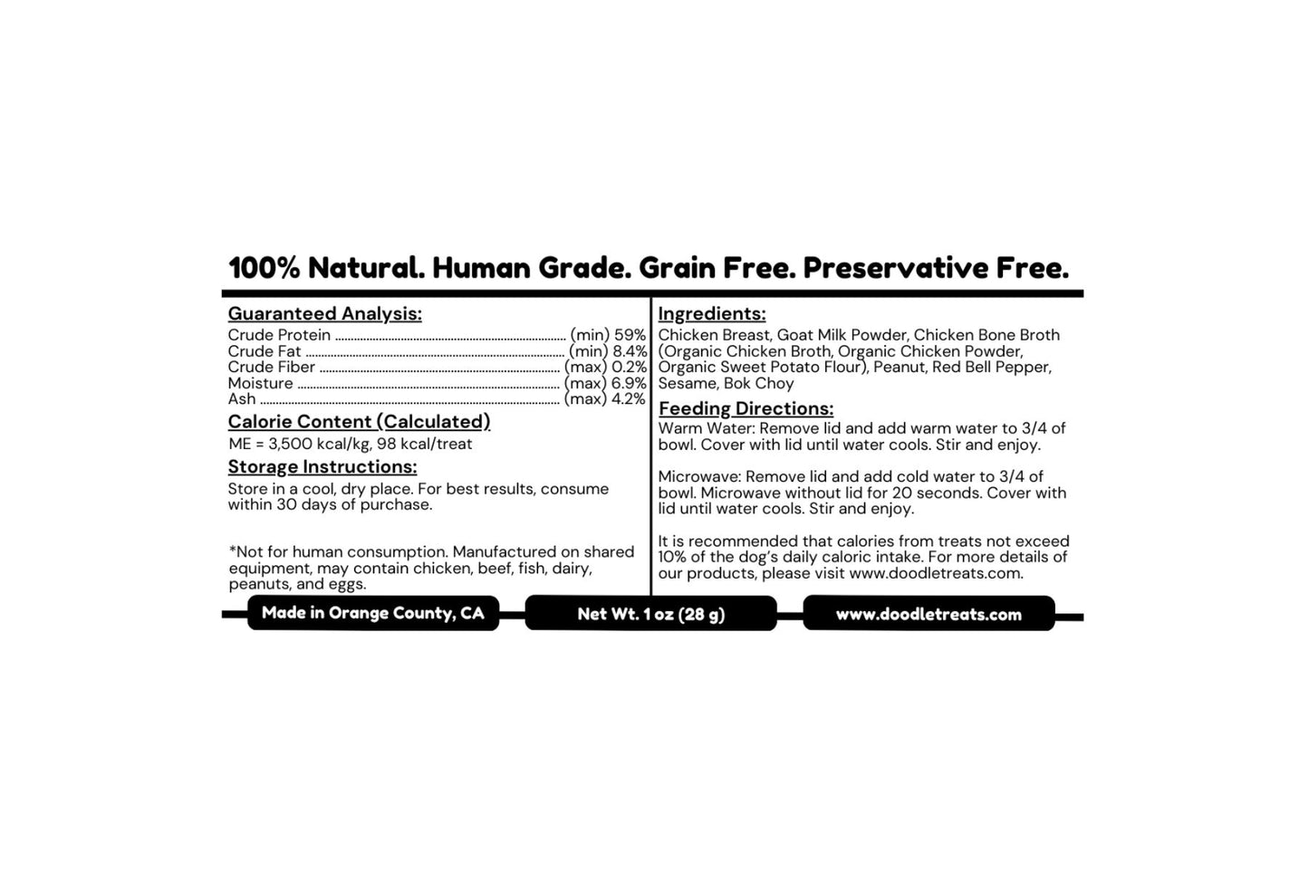 Nutritional Label with details of Dan Dan Doodles